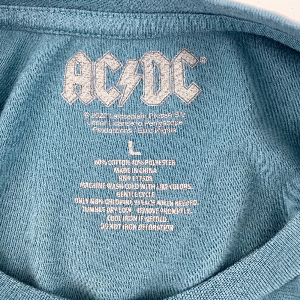 AC/DC Who Made Who 1986 North American Tour Graphic T-Shirt Teal Blue Large - Picture 2 of 6